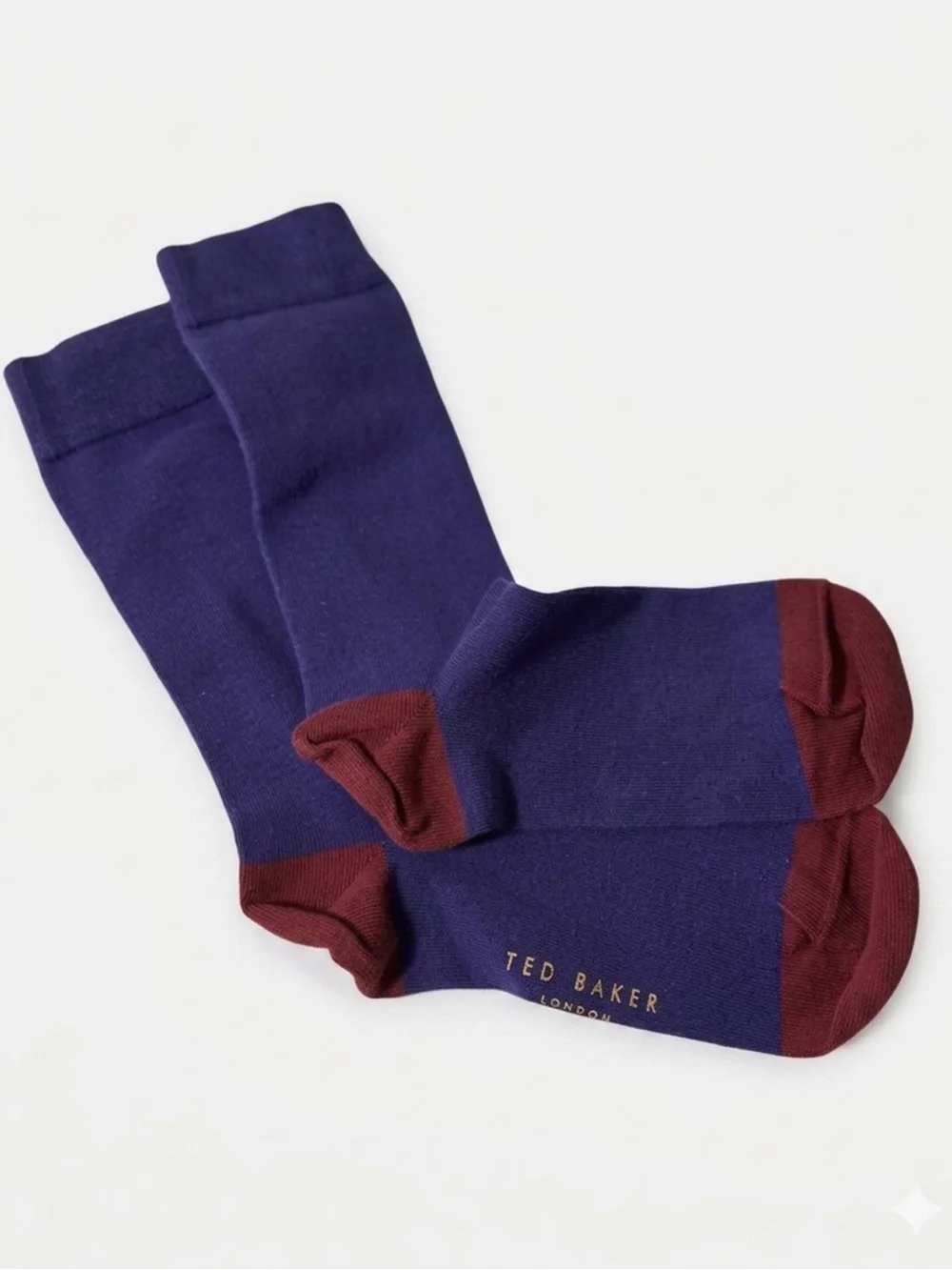Ted Baker London Men’s Dress Socks Blue Burgundy Colorblock Crew Cotton Blend OS